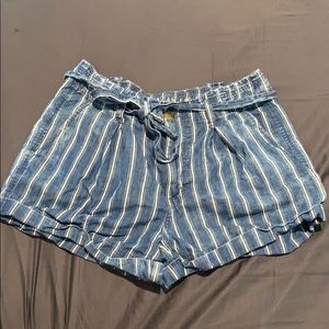 American Eagle Striped Denim Mom Shorts